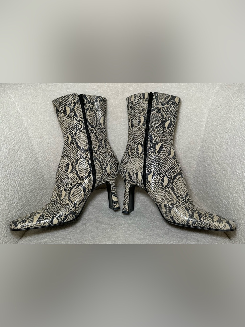 Snakeskin Print Ankle Boots Square Toe Heels Bohemian Festival Indie Bratz Club - Picture 8 of 15